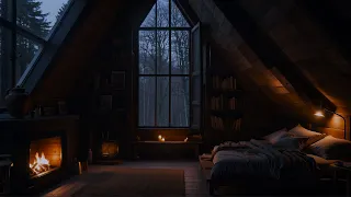 Cozy Bedroom Atmosphere with Gentle Night Rain and Fire Sound - 24 hours - Rain Sound 😴🌧️💤