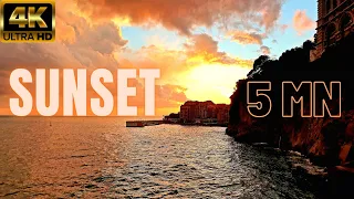 4K Ocean Waves Sound 🌊  Relaxation 🌅 Sunset 5 Minutes