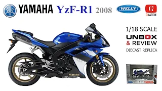 Yamaha 2008 YZF R1 1:18 scale diecast motorcycle by Welly Unboxing & Review by Dnation