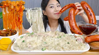 ENG) Glass Noodles Cream Pasta🍝 with Kielbasa sausage MUKBANG Real sound asmr eating