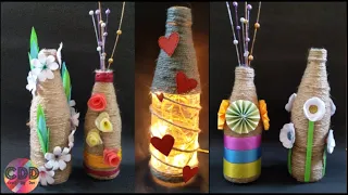5 Jute bottle decoration ideas | Jute and paper flower bottle decoration diy | Easy Bottle decor
