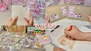 Vlog ep 1 | Stationery shopping, new packing materials unboxing, asmr packing orders, drawing…#vlog