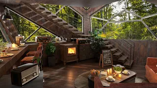 Autumn Forest Coffee Cabin with Piano ☕ Jazz Relaxing Music in Cozy Coffee Shop Ambience