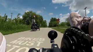 Trike ride from Mrs. Curnes POV from Madrid towards Huxley via Slater, Ia. on The High Trestle Trail