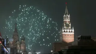 Moscow Welcoming 2022 New Year Eve with fireworks over red Square