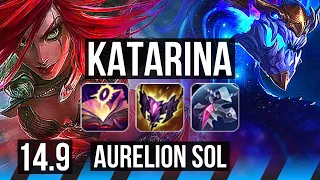 KATARINA vs AURELION SOL (MID) | Quadra, 9 solo kills, Legendary, 20/3/5 | KR Master | 14.9