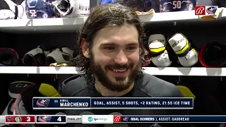 Kirill Marchenko on Blue Jackets rookie scoring record with game winner
