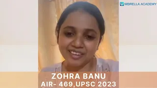 ZOHRA BANU (AIR 469) UPSC 2023- 2nd Girl Student to clear UPSC from Andaman and Nicobar Islands