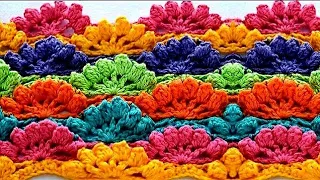 Crochet textured shell stitch كروشيه غرزة الصدفه الكبيره بشكل جديد لعمل شال كوفيه مفرش
