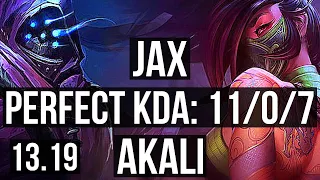 JAX vs AKALI (TOP) | 11/0/7, 1300+ games, Legendary, 1.1M mastery | KR Diamond | 13.19