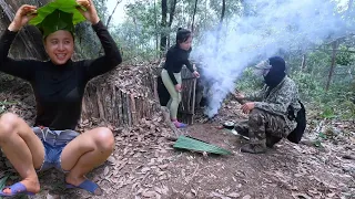 Full video Solo bushcraft, survival, building shelter, girl hiding overnight