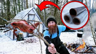 Plastic Wrap Survival Shelter Challenge (NO Food, NO Water!) | Overnight, Rat Trap Spit Roast