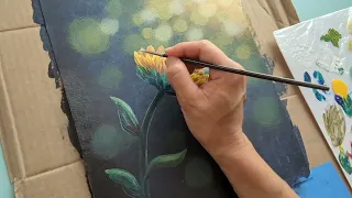 Sunflower painting / Acrylic painting tutorial for beginners #Bokeh