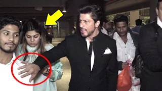 ANGRY Shahrukh Khan Pushes Away A FAN To Save A Lady At Airport
