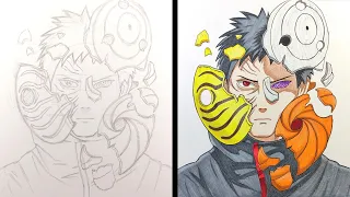 How to Draw Obito (3 mask) - [Naruto]
