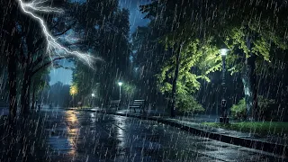 Heavy rain & thunder in park at night - Sleep & relax - Rain sounds for sleeping,healing insomnia