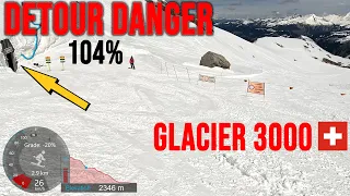 [4K] Dangerous Diversion Down Black Wall 104% Slope - Glacier 3000, Vaud Switzerland, GoPro HERO11