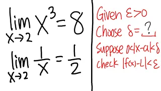 limits with epsilon-delta definition! (x^3 and 1/x examples)