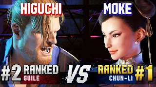 SF6 ▰ HIGUCHI (#2 Ranked Guile) vs MOKE (#1 Ranked Chun-Li) ▰ High Level Gameplay