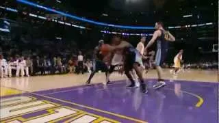 Andrew Bynum triple double (10 blocks) vs Denver Nuggets full highlights game 1 playoffs 2012.04.29