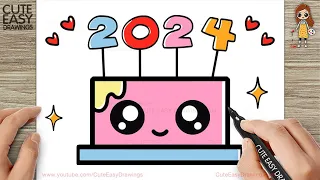 How to Draw a New Year Cake 2024 |  New Year Drawing Easy 🙂