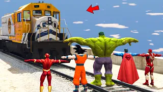 Can Superheroes Stop The Train In GTA 5? (Hulk, Ironman, Goku, Superman, Flash)
