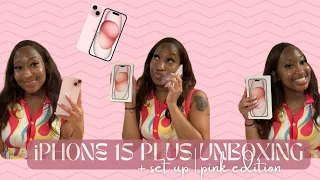 iPHONE 15 PLUS UNBOXING + setup & accessories | pink edition