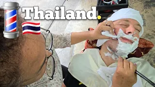 💈$2 BARBERSHOP SHAVE of PERFECTION. Pattaya, Thailand (Unintentional ASMR to relax) 🇹🇭