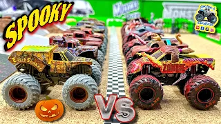 Toy Diecast Monster Truck Racing Tournament | October Spooky Race #2 |  Hunters 🆚 Zombie Runners