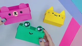 DIY|Origami box frog, cat and bear made of paper|Оригами коробочка лягушка, котик и мишка из бумаги