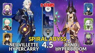 New 4.5 Spiral Abyss│Neuvillette Hypercarry & Cyno Hyperbloom | Floor 12 - 9 Stars | Genshin Impact
