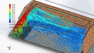 Air flow in a solar heating system Trombe wall simulation