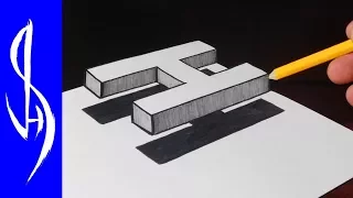 How to Draw 3D Floating Letter H - Trick Art on Paper