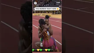 Beautiful moment as Sha'Carri Richardson embraces Shericka Jackson !! #worldchamps #jacko #jamaica