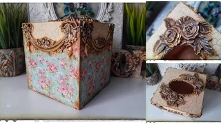 Vintage tissue box 🖌️🌼🖌️ Decoupage tutorial