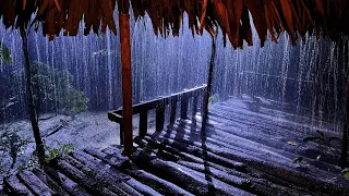 Sleep Instantly in Palm Roof Farmhouse with Heavy Rain & Thunder at Night | Rain Sounds for Sleepi