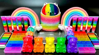 [ASMR] Mixing Rainbow Cute"Bears"  MakeUp Eyeshadow,Glitter Into Clear Slime 곰돌이 슬라임(137) satisfying
