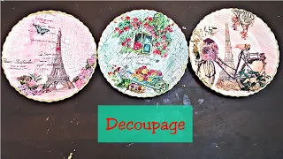 Decoupage on Ceramic plates || Crackle Decoupage || Decoupage with crackle effect