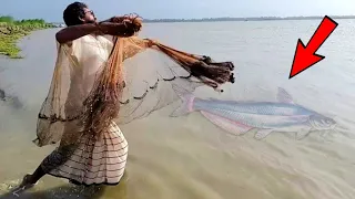 Most Epic Cast Net Fishing The World's Biggest River Monsters | fishing videos |Village fishing 100M
