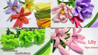 DIY | 4 ideas | How to make a flower with pipe cleaner | flowers tutorial by handcraft sreyneang