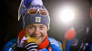 Екатерина Юрлова Финиш Биатлон Чемпионат мира 2015 Контиолахти Женщины 15км 2015 03 11 HD