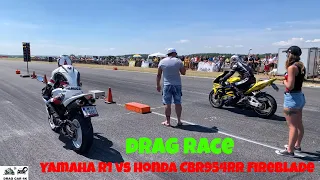 Yamaha R1 vs Honda CBR954RR Fireblade motorcycle drag race 1/4 mile 🏍🚦 - 4K UHD