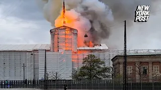 Fire breaks out at Copenhagen’s historic stock exchange, spire collapses