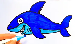 HOW TO DRAW A SHARK EASY for kids. КАК НАРИСОВАТЬ АКУЛУ для детей. bolalar uchun akula rasmlari