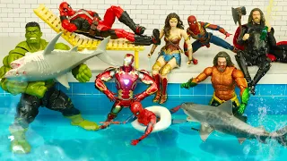 IRON MAN vs Zombie Shark Attack in Swimming Pool