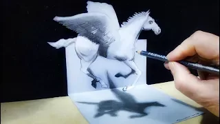 ► PEGASUS ILLUSION - How to Draw 3D Pegasus - Trick Art on Paper