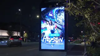 Are these digital kiosks blocking pedestrian traffic in Houston?