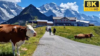 [ 8K ] Grindelwald MÄNNLICHEN Switzerland | Walk & Cable Car Tour | 8K UHD Video