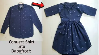DIY Convert Old Man's Shirt into Cute Baby frock/Recycling a shirt/Transformation idea