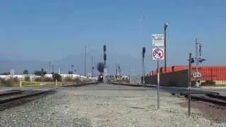 Santa Fe 3751 steam locomotive crossing Rancho Avenue while leaving San Bernardino